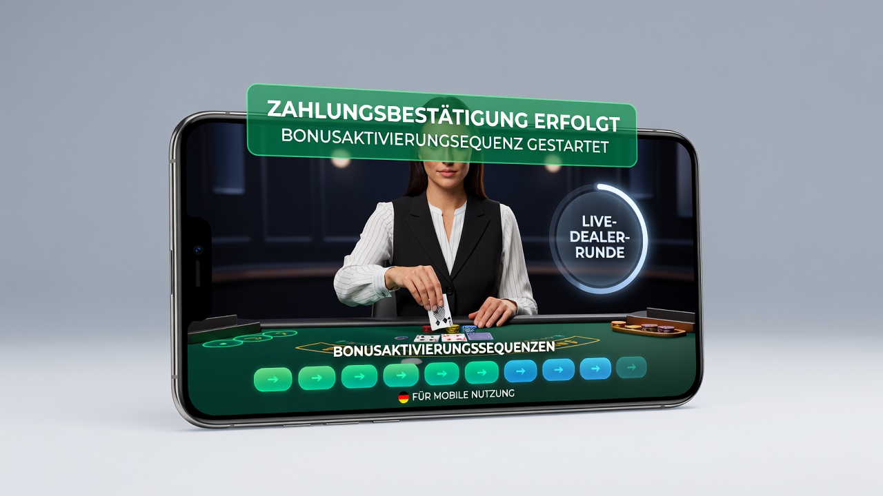Live-Dealer-Tisch mit mobiler Bonusaktivierung auf dem Display